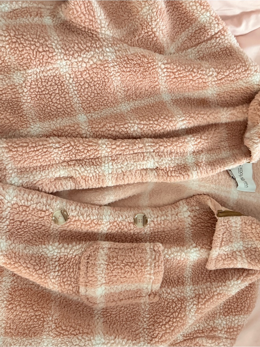 Koolaburra Peach Pink Plaid Sherpa Pea Coat